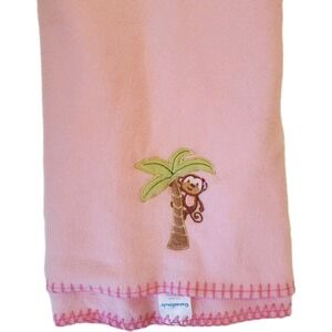Garanimals Pink Baby‎ Blanket Monkey In Palm Tree Stitch Trim Soft Fleece